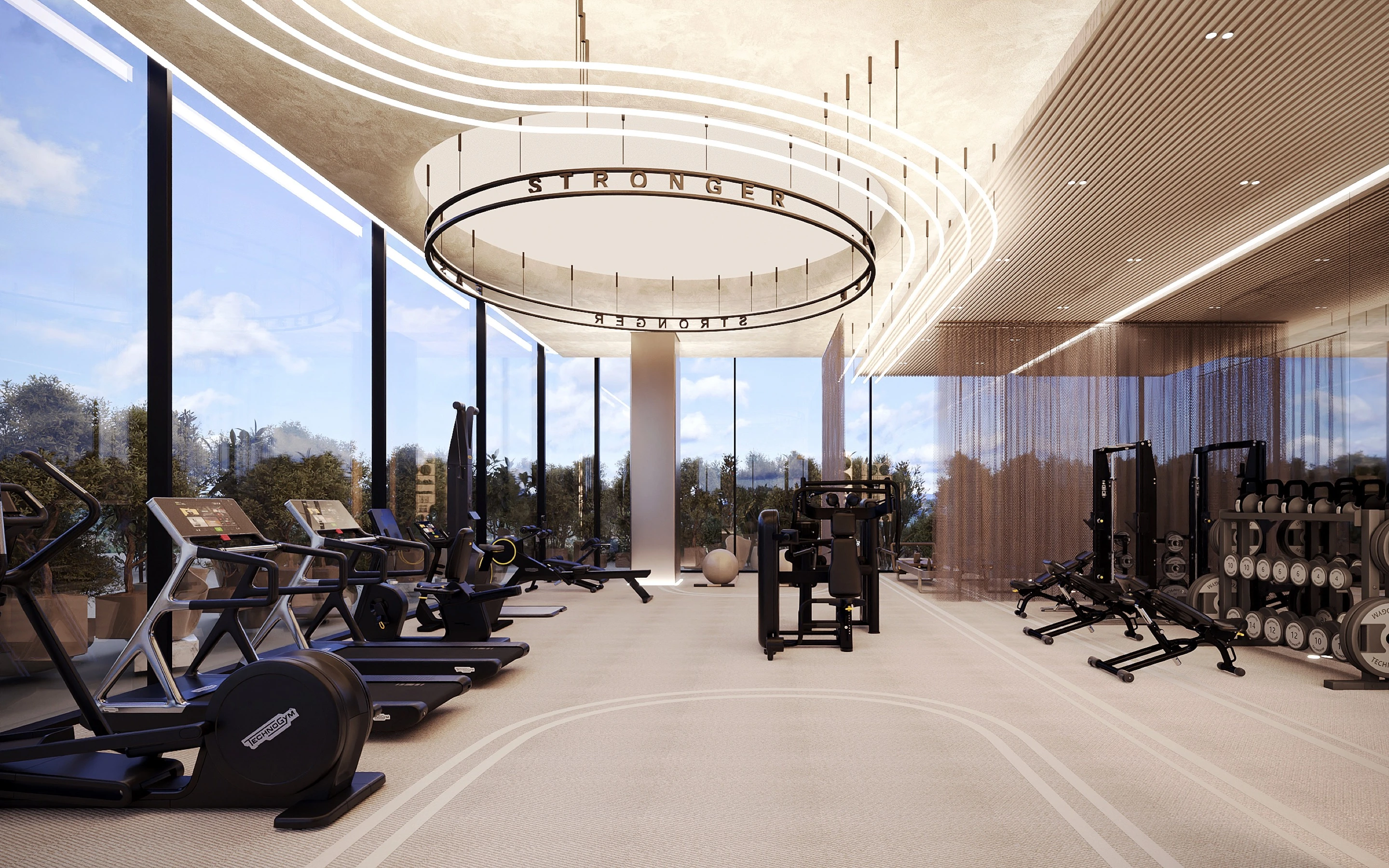 Fitness studio with panoramic windows