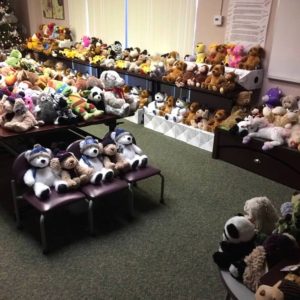 A room filled with donated stuffed animals