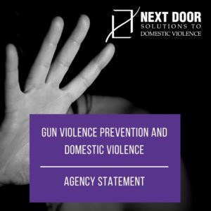 A raised hand with the text Gun Violence Prevention and Domestic Violence, agency statement