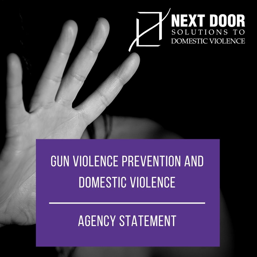 A raised hand with the text Gun Violence Prevention and Domestic Violence, agency statement