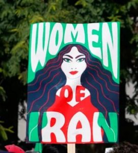 A protest sign that reads Women of Iran