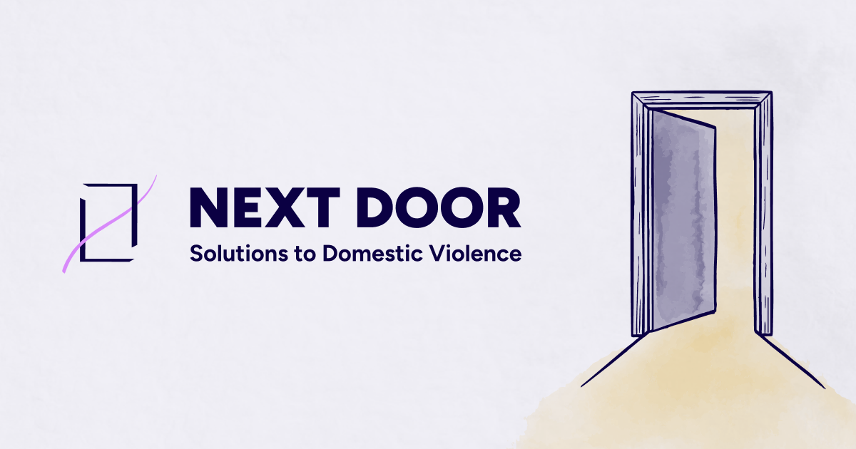 Next Door Solutions to Domestic Violence logo with an illustrated open door