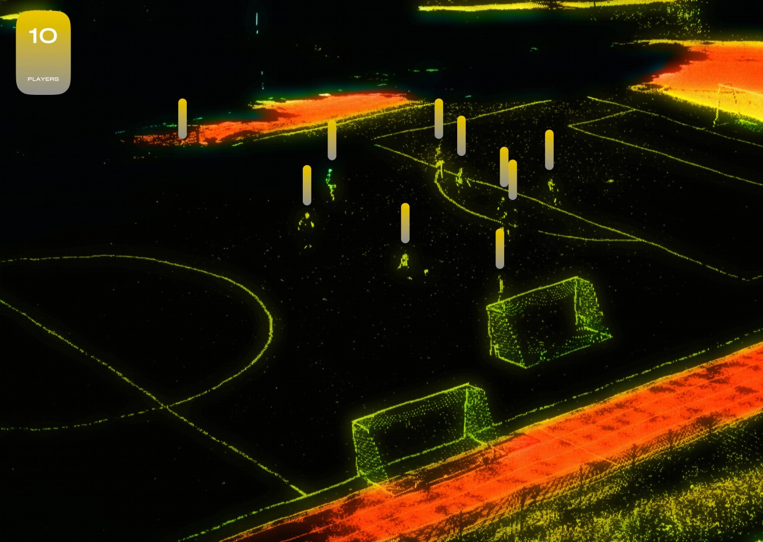 Point-cloud reconstruction of a pitch with tracked player positions