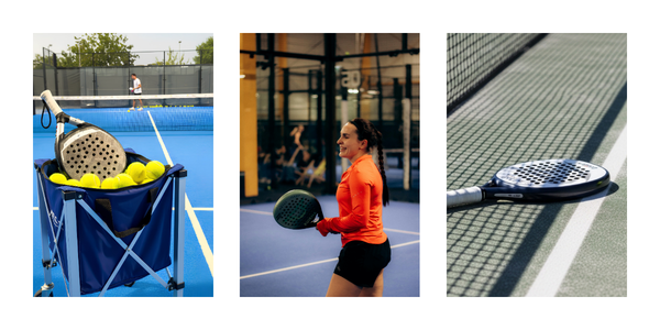 Padel equipment and gameplay on outdoor court in Lombok