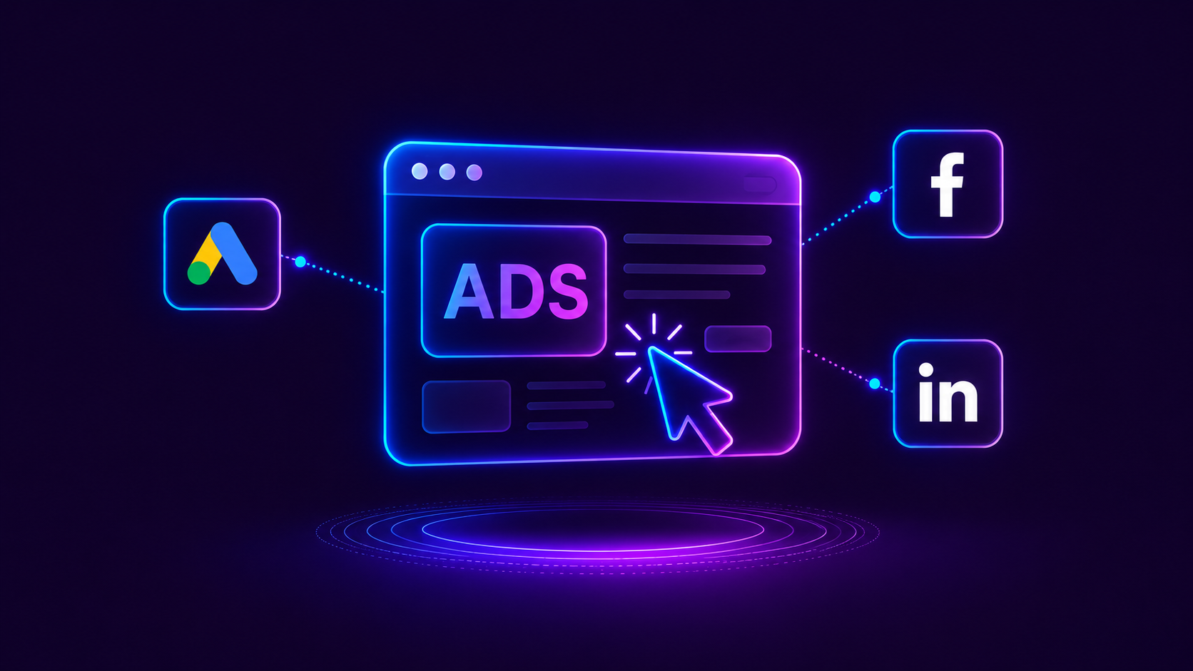 Paid media campaign interface connected to Google Ads, Meta and LinkedIn.