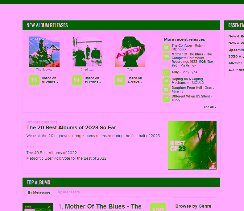 screenshot of music reviews