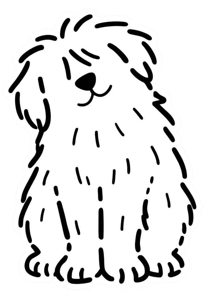 Line illustration of a shaggy dog sitting
