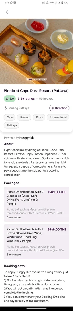 SPARK app — partner venue detail page with booking