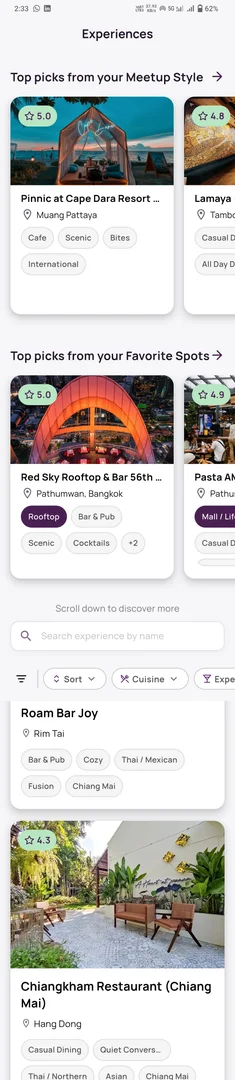 SPARK app — curated experiences feed