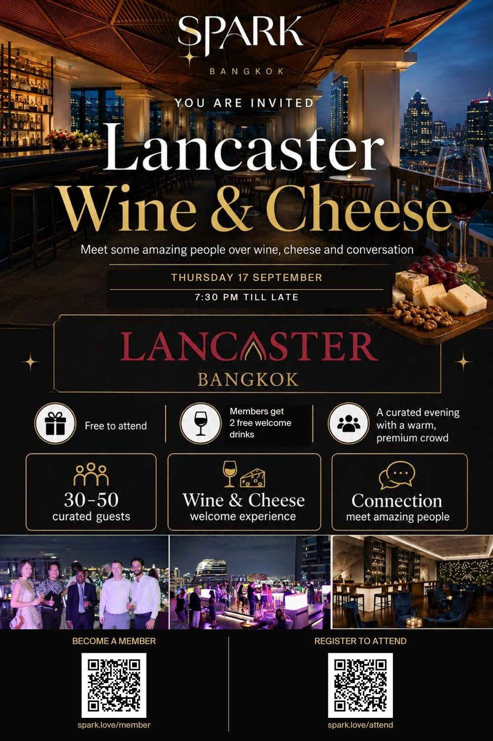 SPARK Wine and Cheese Evening at Lancaster Bangkok, Thursday 17 September