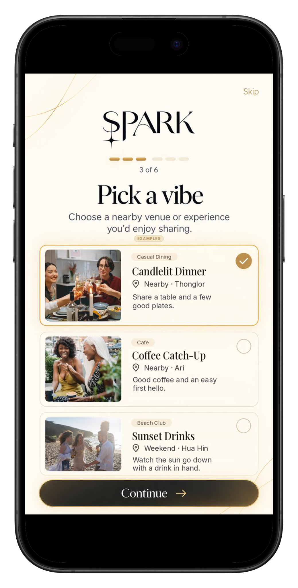 Pick a vibe: choose a nearby venue or experience, such as a candlelit dinner