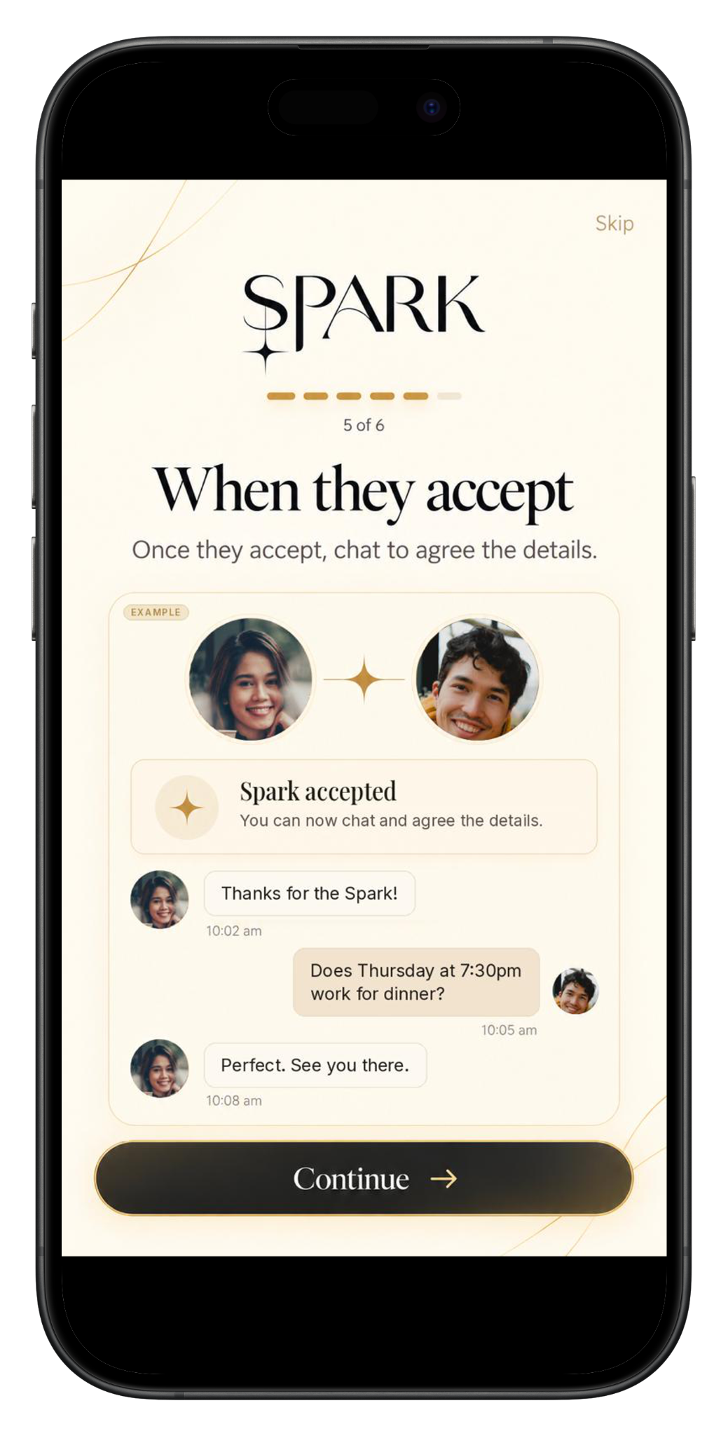 When they accept: chat opens to agree the details