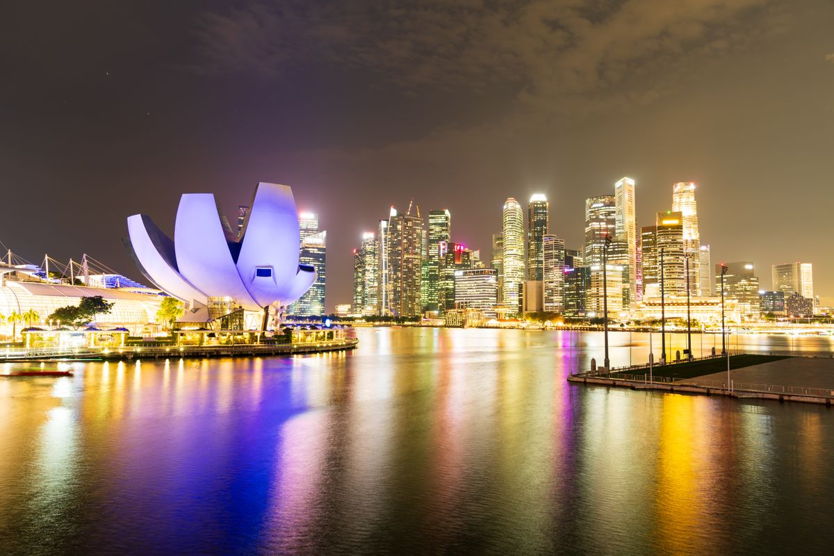 Singapore's illuminated skyline and Marina Bay at night