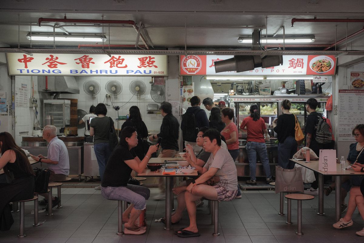 Regulars at a busy Singapore hawker stall