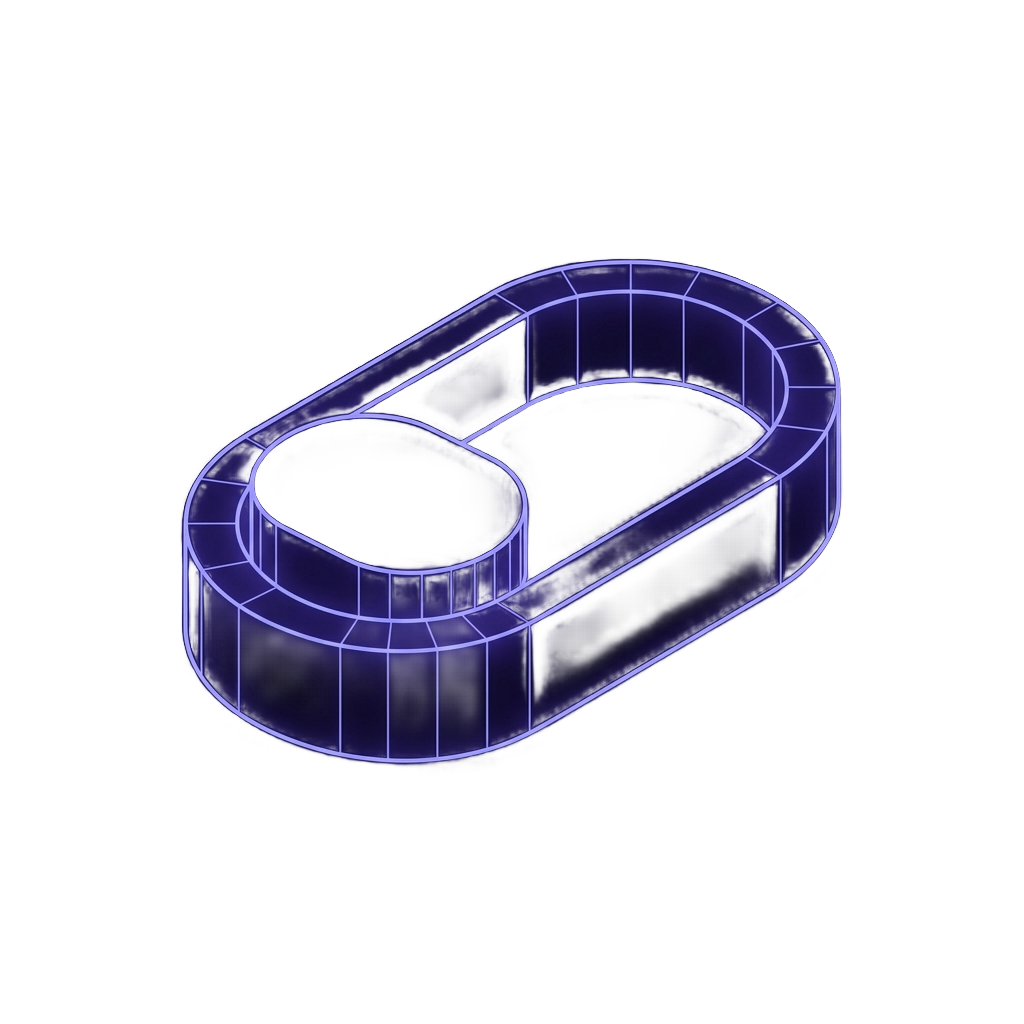 Neon orange twisted knot icon representing connection, with a glowing outline.