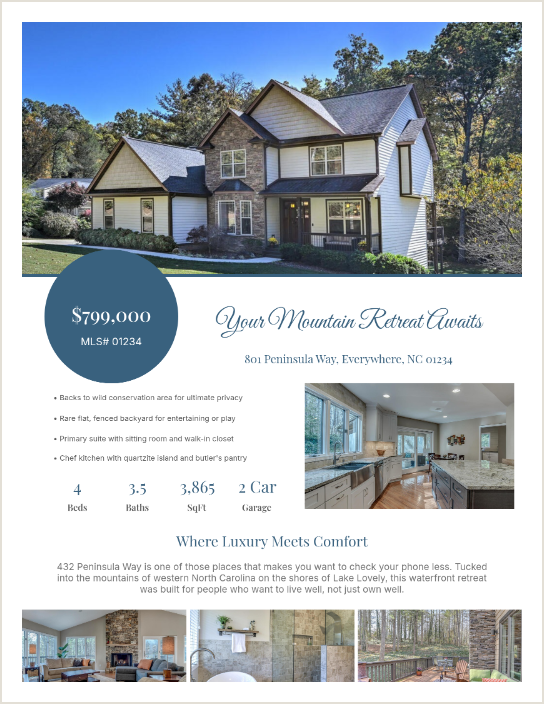 Text flyer for a real estate listing, sized for sharing by text message and direct message