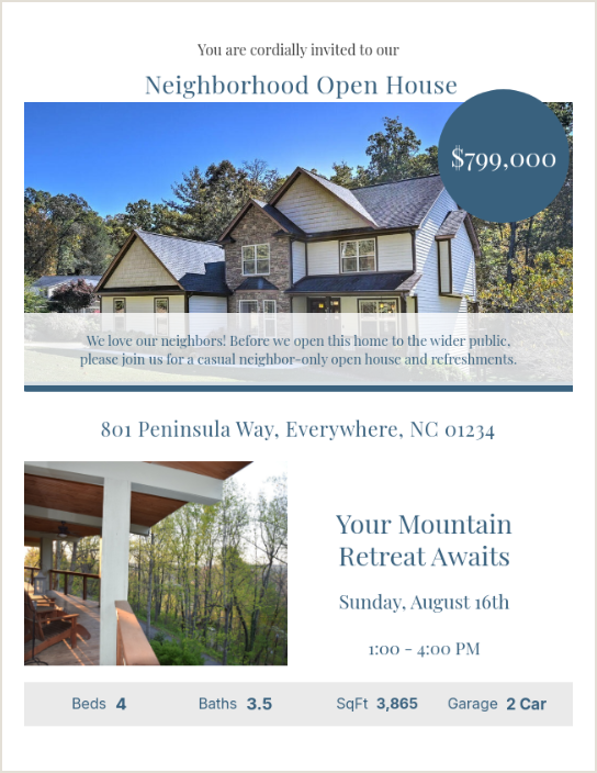 Email flyer for a real estate listing, built for an agent to send to their network of agents and buyers
