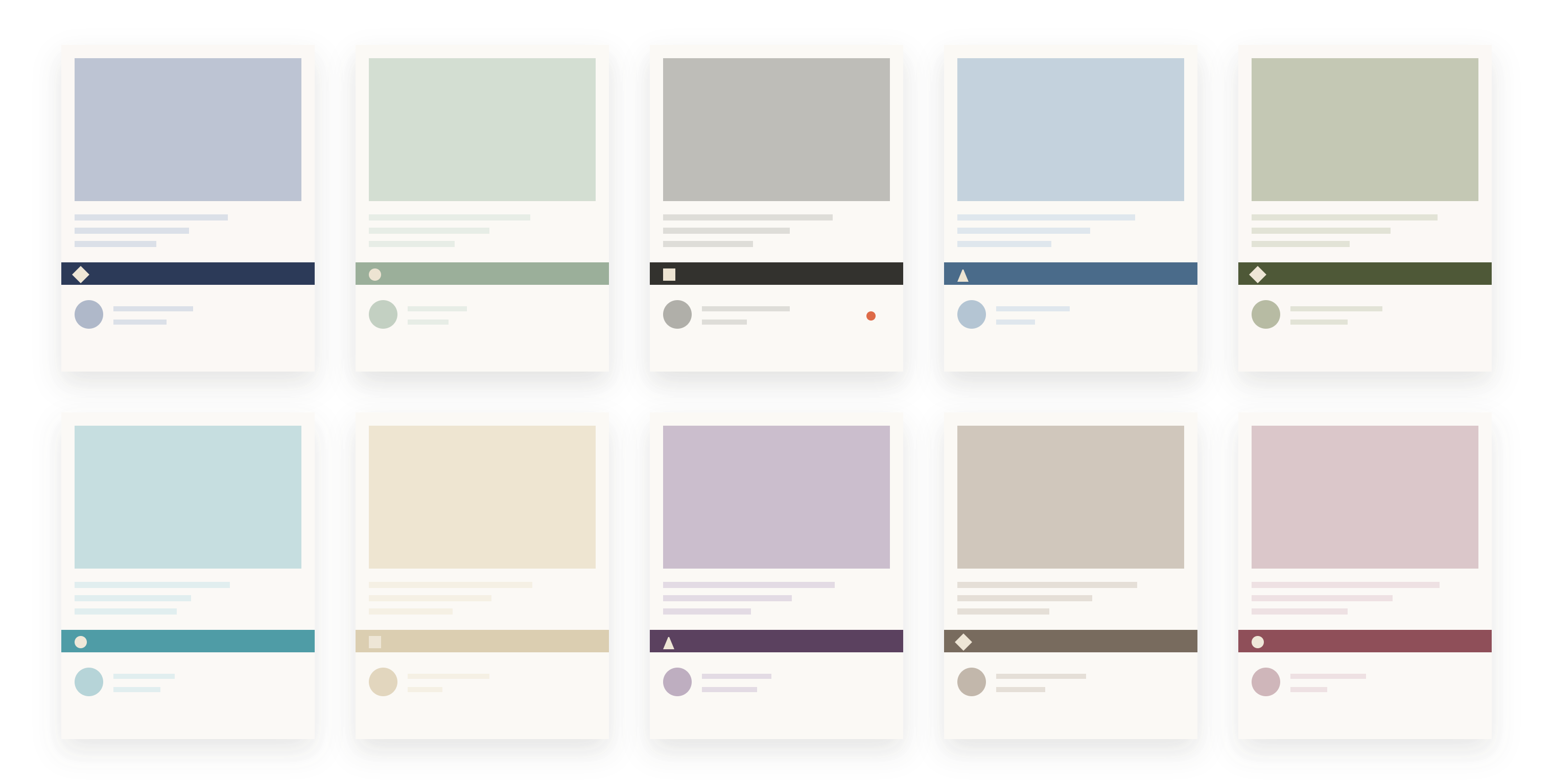 Ten agents' listing flyers in two rows, each in that agent's own brand, every one built to the same standard