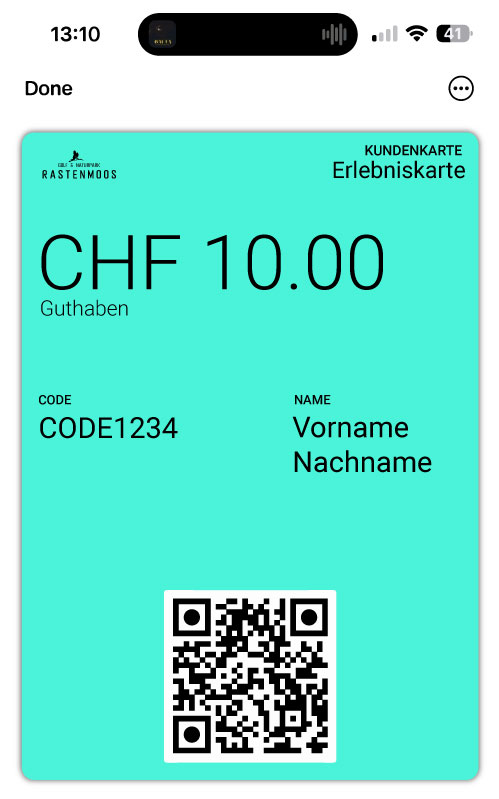 Erlebnis-Karte im Apple Wallet auf dem iPhone – QR-Code Ansicht