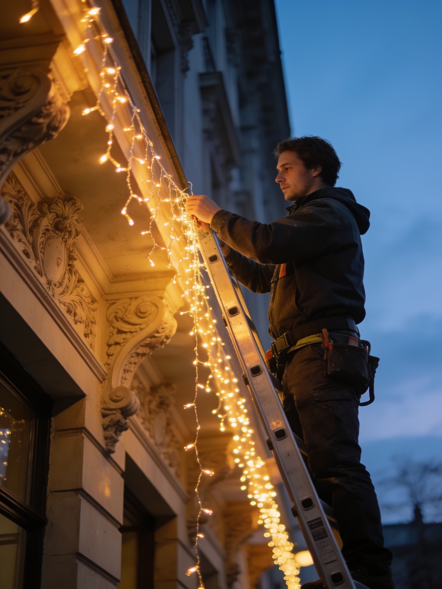 Weihnachtsbeleuchtung Wien – Montage der Lichterkette