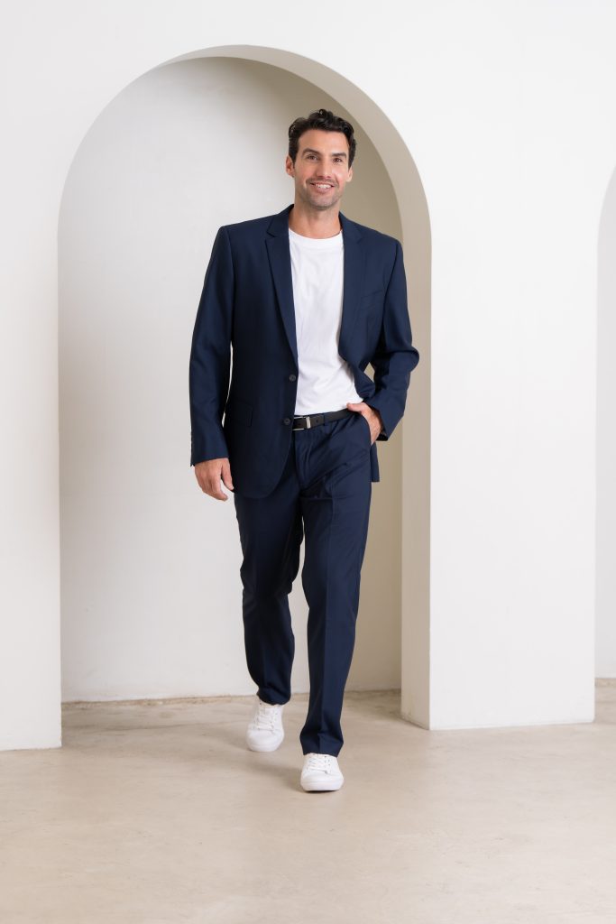 mens ice s/s tee with renew slim fit flat front pant and renew city fit jacket