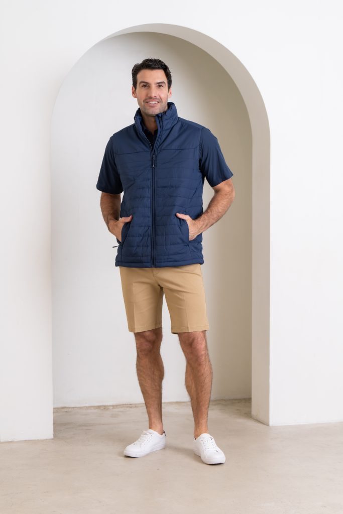 mens blake s/s shirt with boston chino shorts and arches mens padded vest