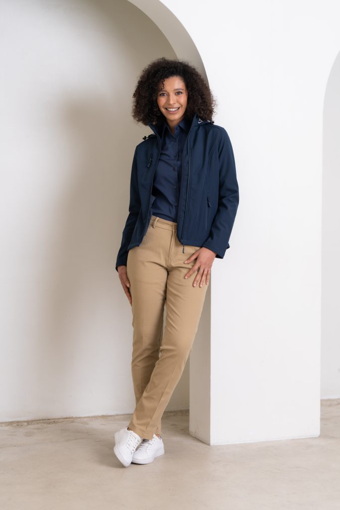 Ladies Floyd L/S Shirt with Boston Chinos and Printed Recycled 3-layer softshell jacket