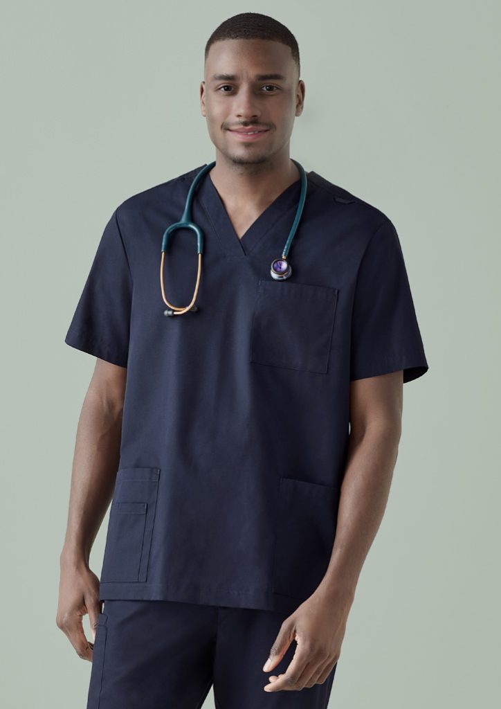 BizCare Mens Tokyo Scrub Top in Midnight Navy