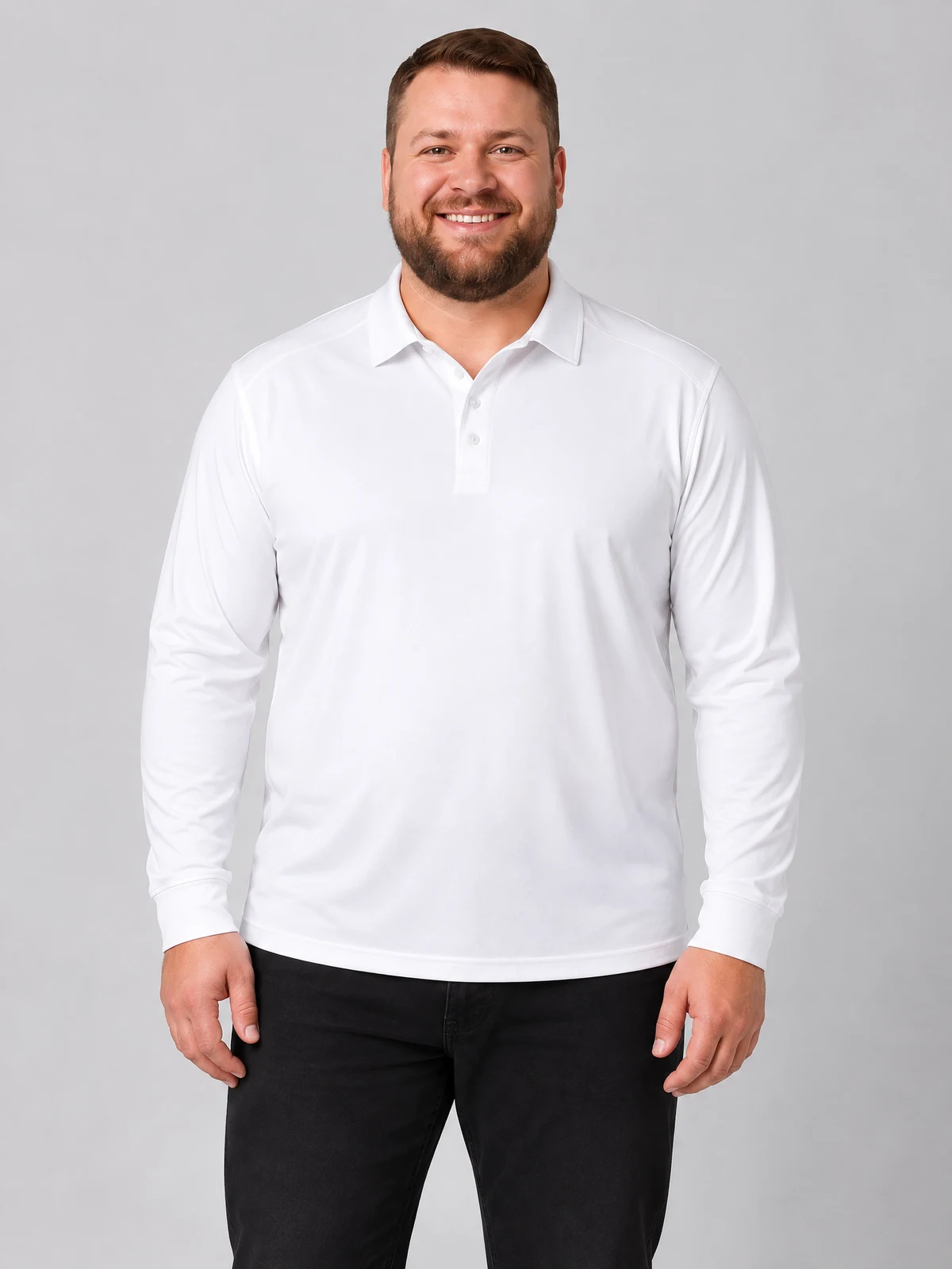 Freshen Polo L/S Men's in White – front view
