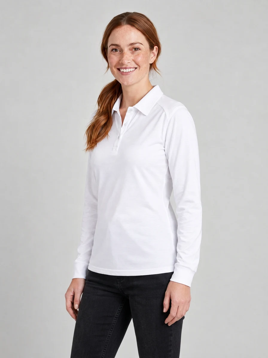 Freshen Polo L/S Ladies in White – side view