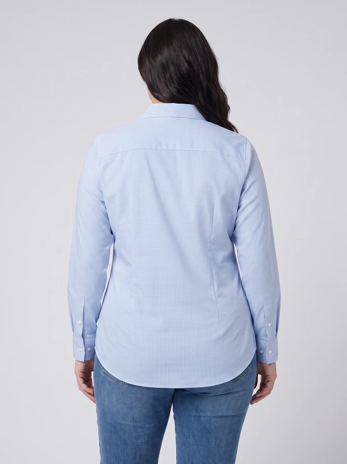 Westgarth Gingham Long Sleeve Slim Fit Shirt in Sky – back view