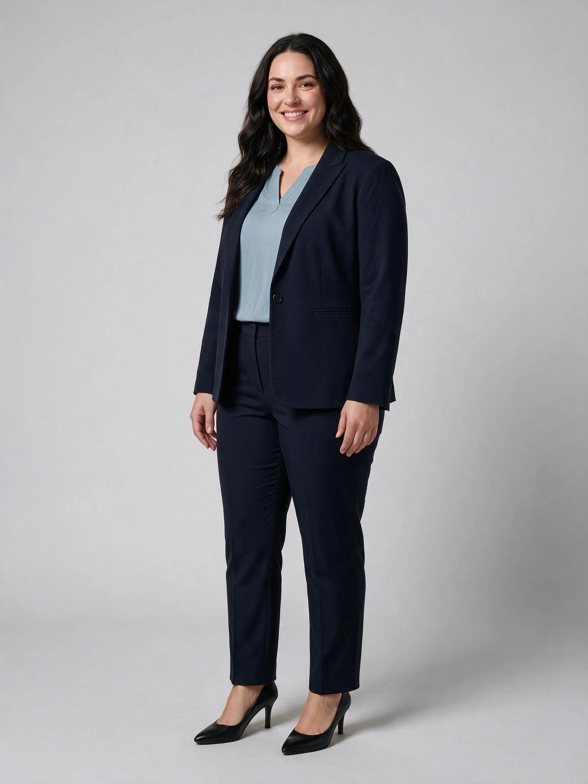 Women's Washable One Button Jacket in Navy – side view