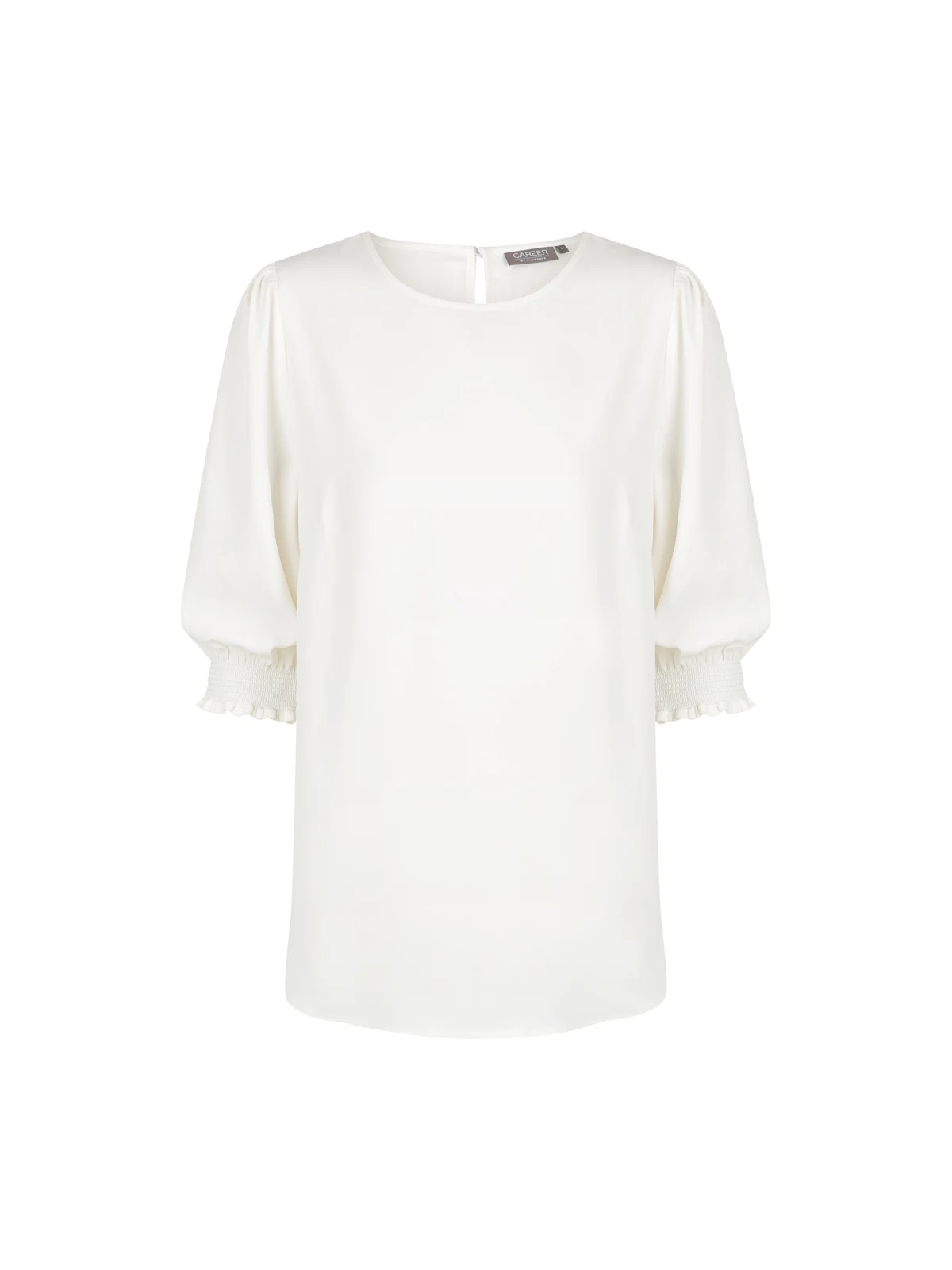 Lola 3/4 Sleeve Shirred Cuff Top in Ivory – front view