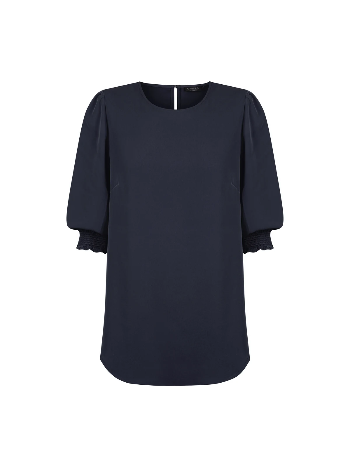 Lola 3/4 Sleeve Shirred Cuff Top in Navy – front view