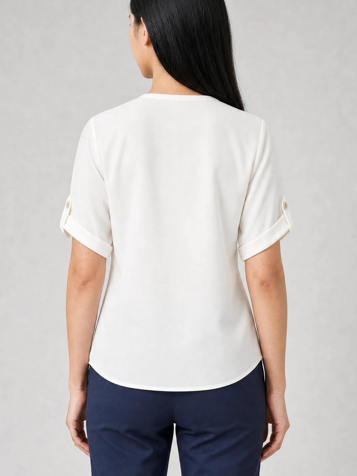 Ladies Reese V Neck Top in Ivory – back view