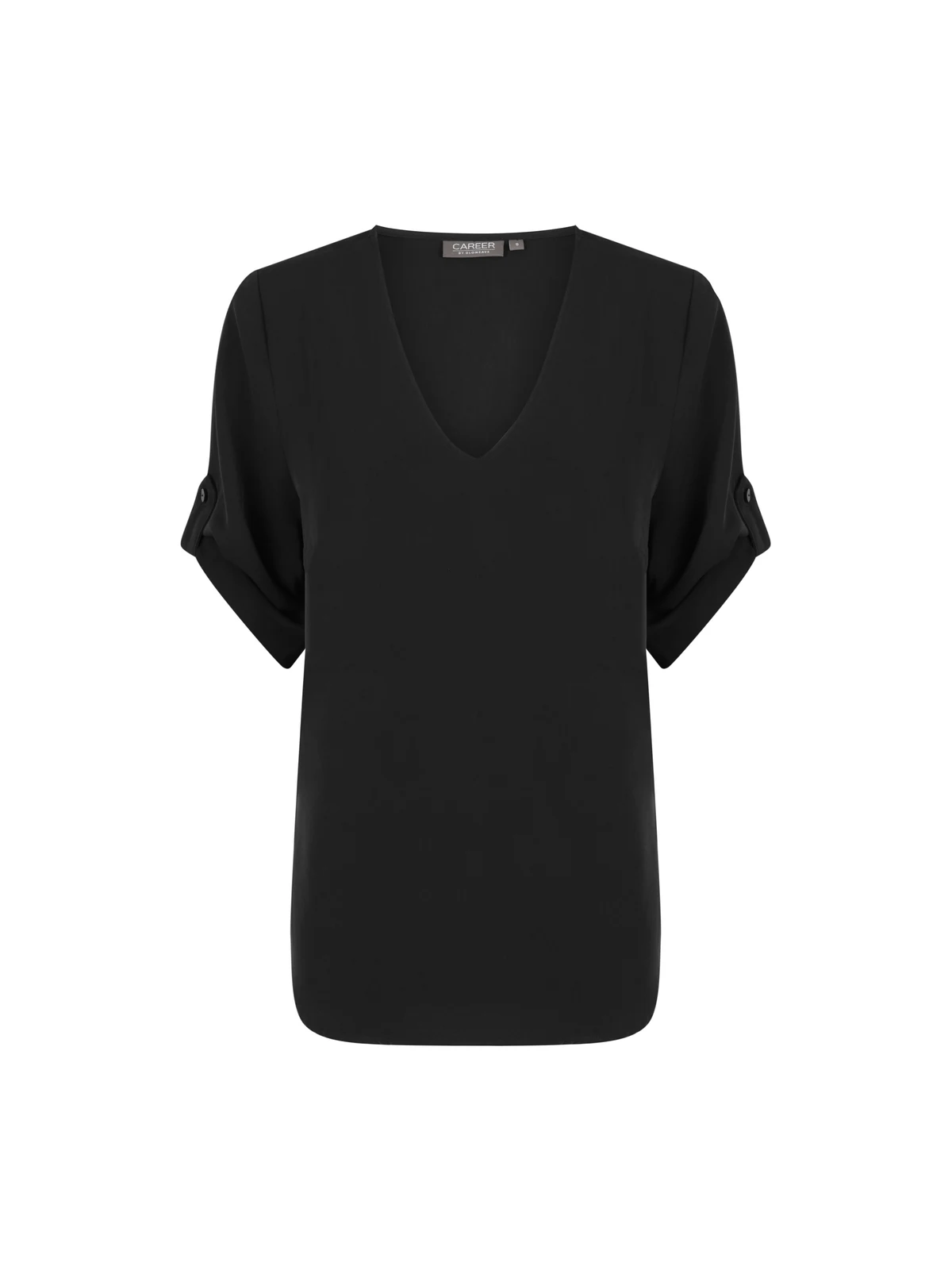 Ladies Reese V Neck Top in Black – front view