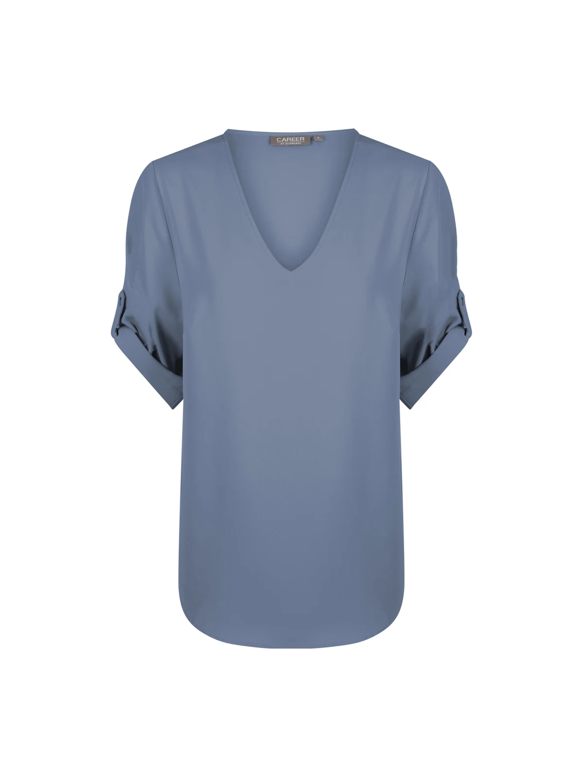 Ladies Reese V Neck Top in Denim – front view