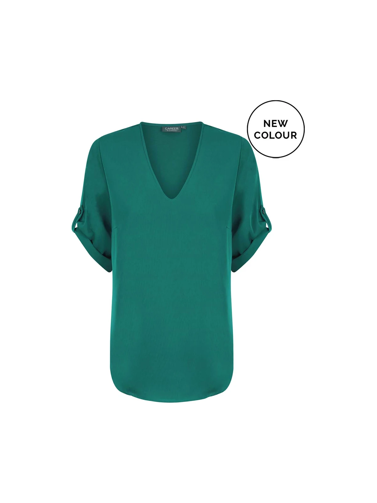 Ladies Reese V Neck Top in Emerald – front view