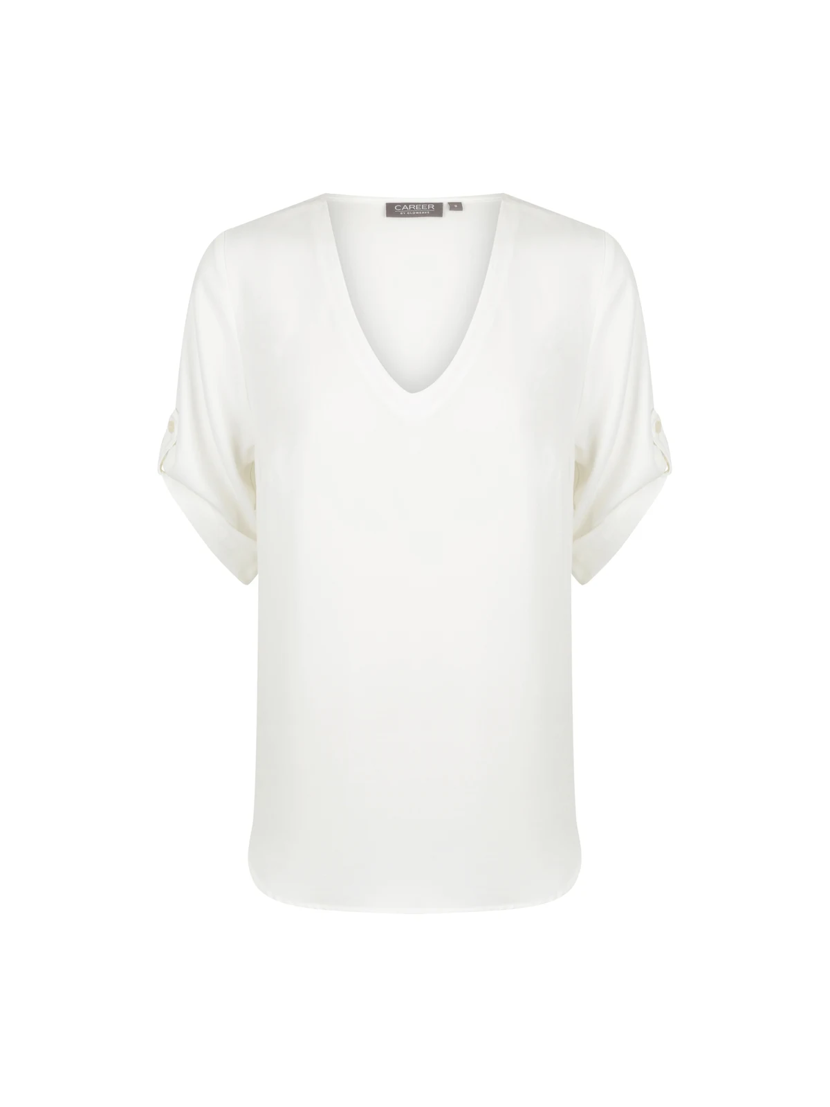 Ladies Reese V Neck Top in Ivory – front view