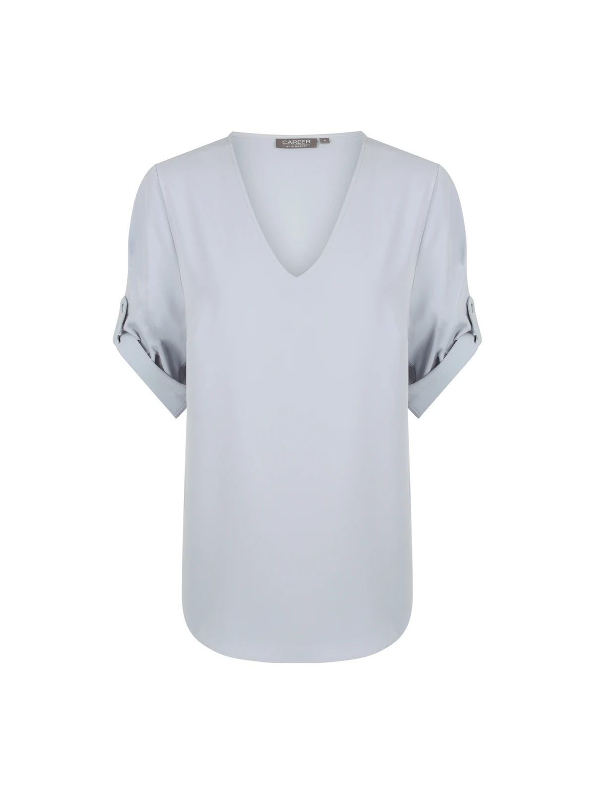 Ladies Reese V Neck Top in Silver – front view