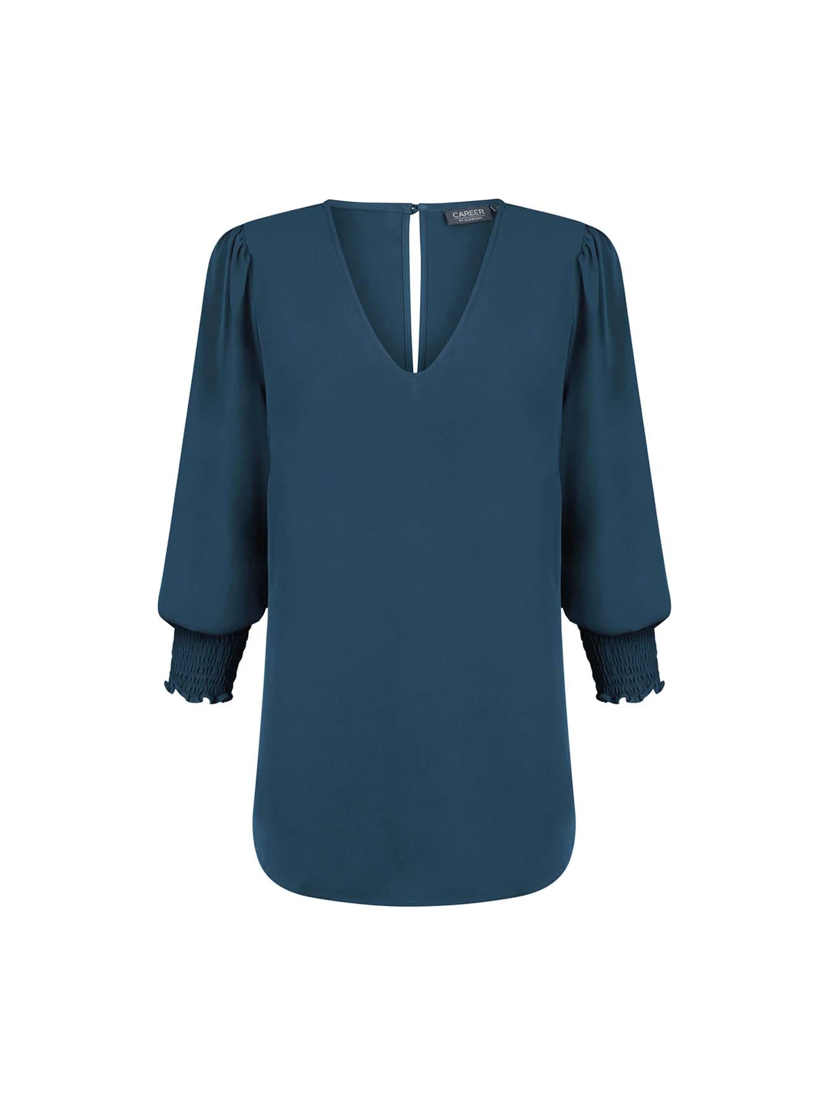 Cleo V Neck Shirred Cuff Top in Ocean – front view