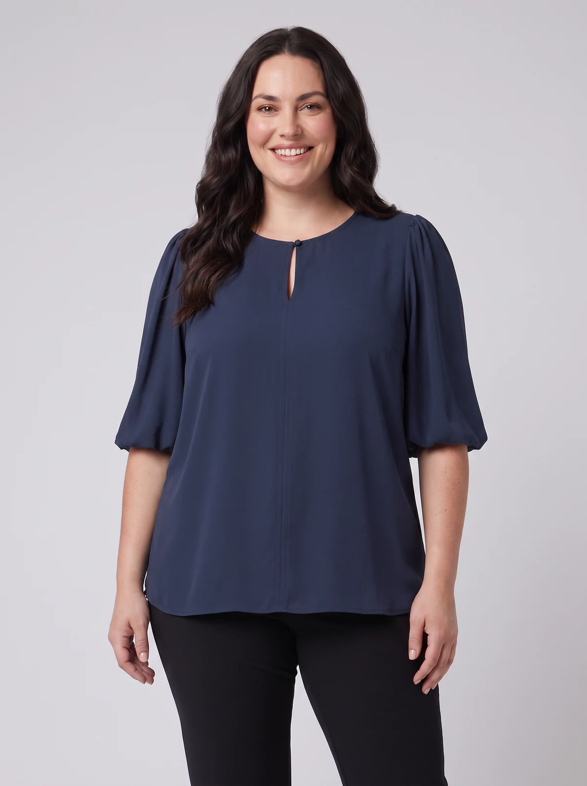 Poppy Puff Sleeve Top in Navy – front view
