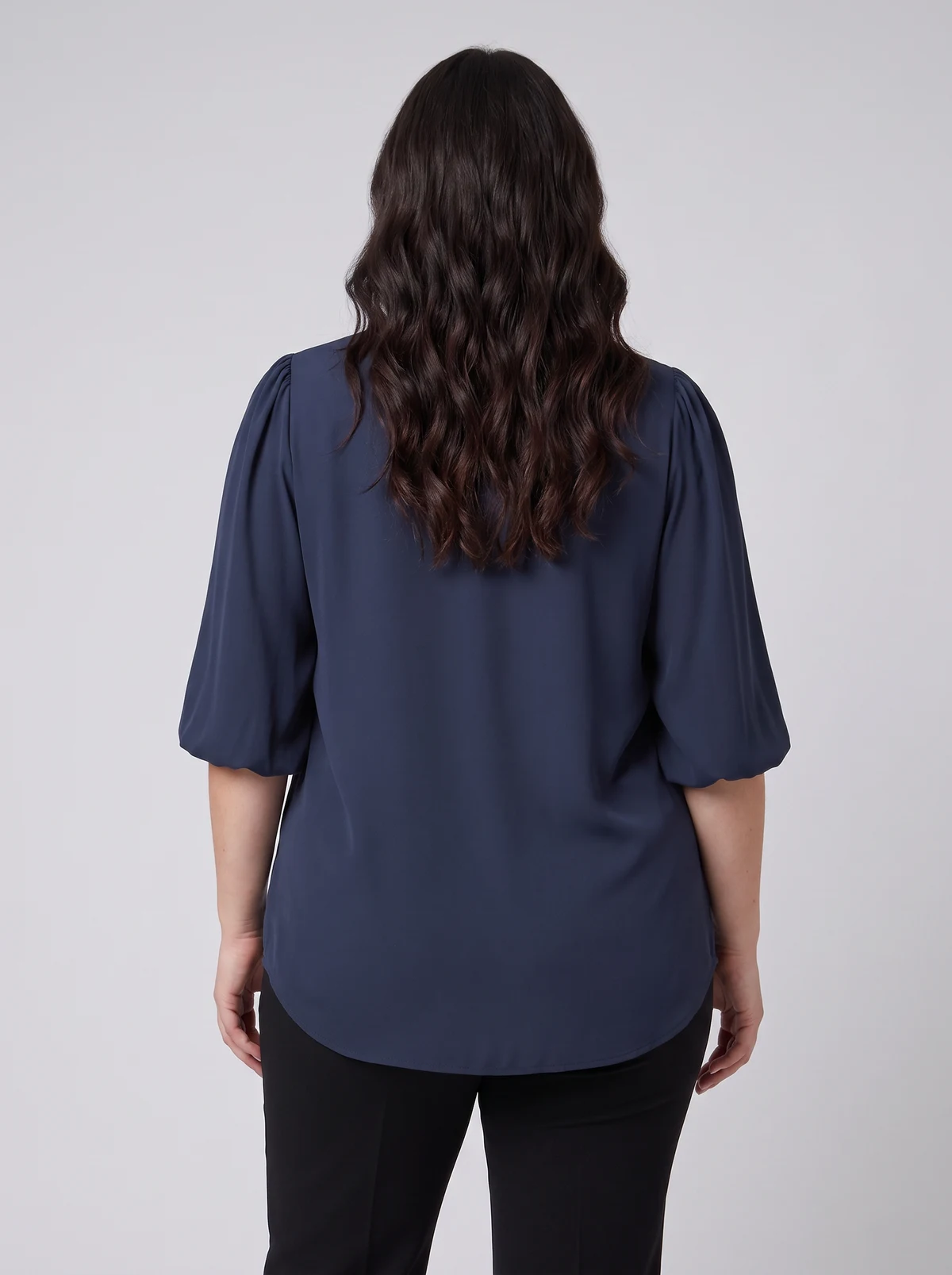 Poppy Puff Sleeve Top in Navy – back view