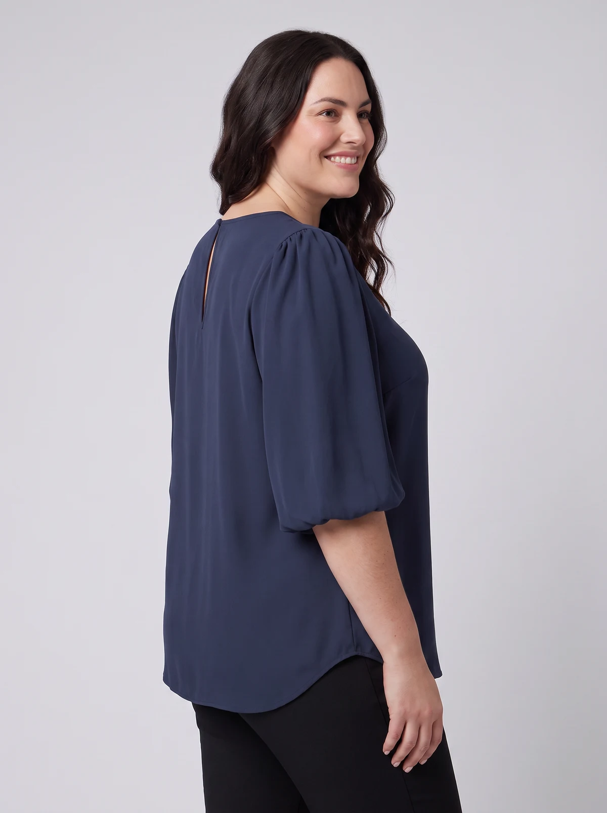 Poppy Puff Sleeve Top in Navy – side view