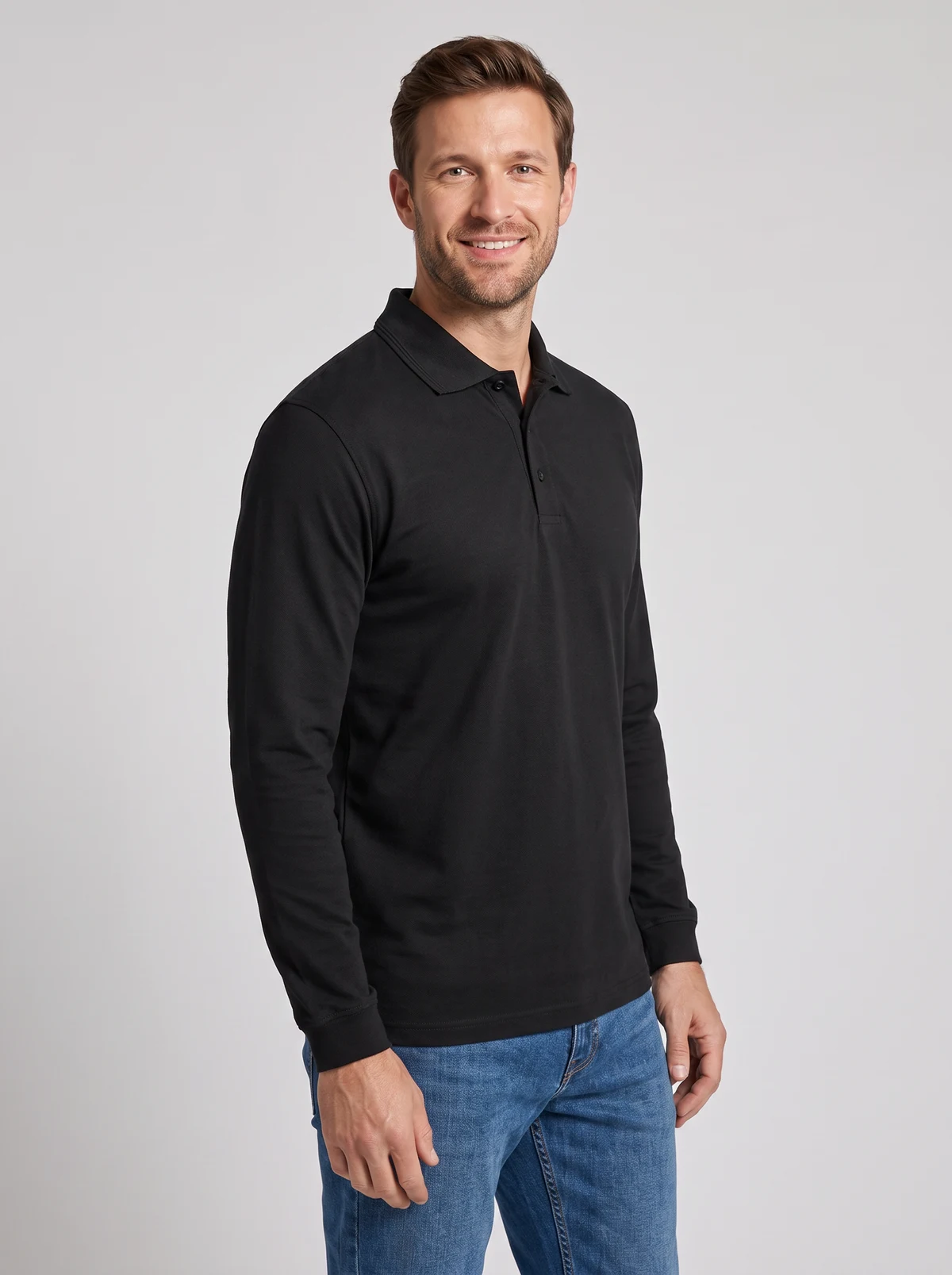 L/S 210 Polo in Black – side view