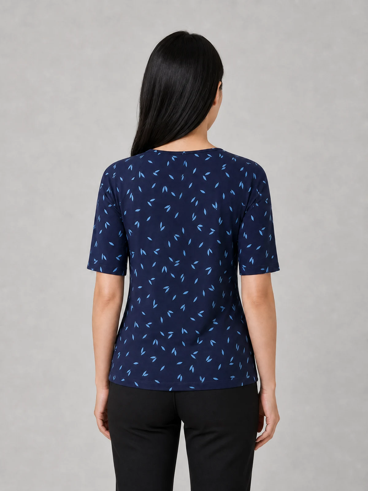 Petal Print Top in Navy/White – back view