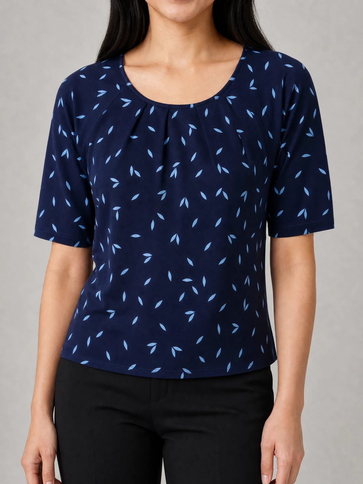 Petal Print Top in Navy/White – close-up detail