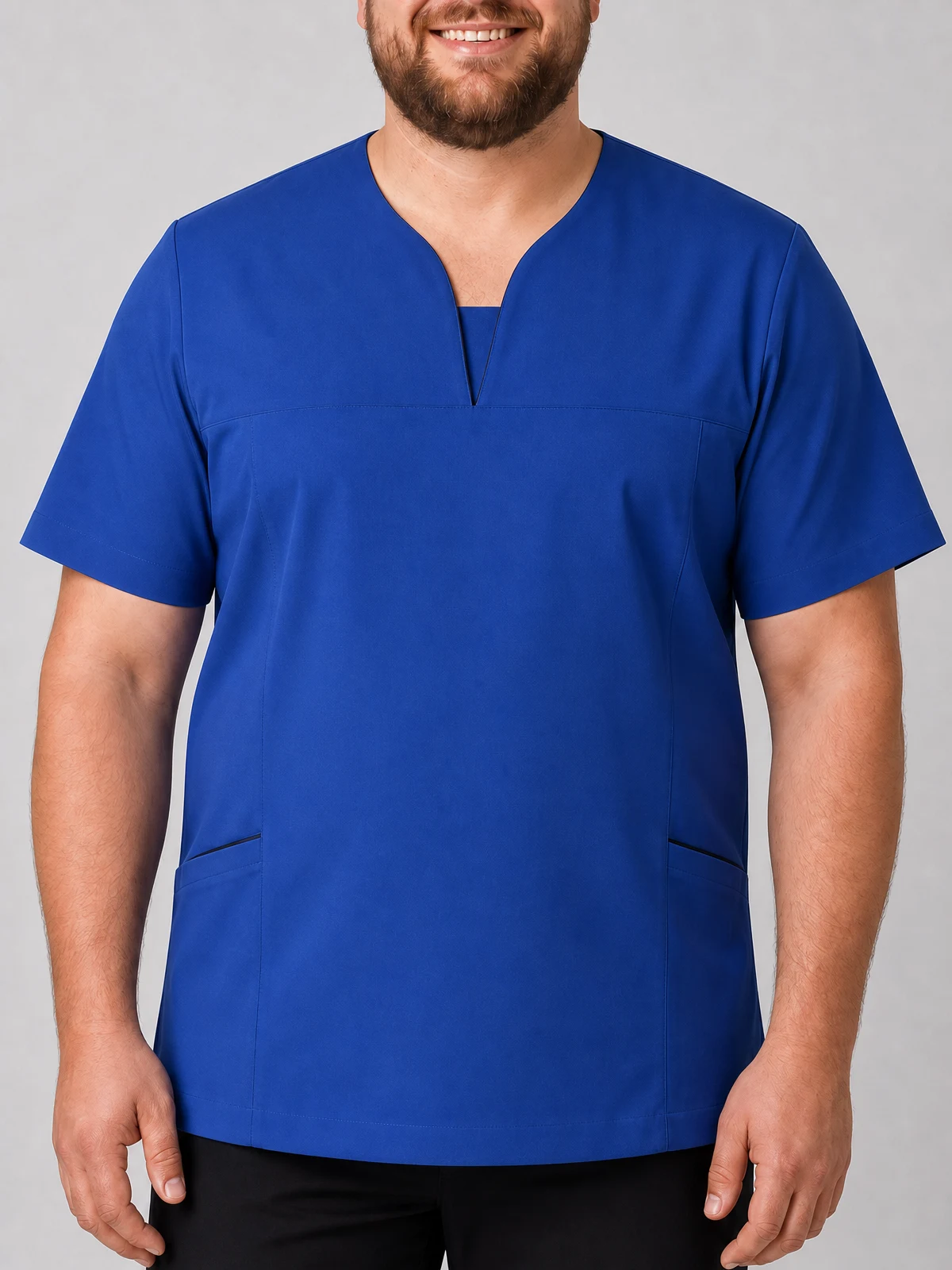 4 Way Stretch Tunic in Blue with Navy Trim – close-up detail