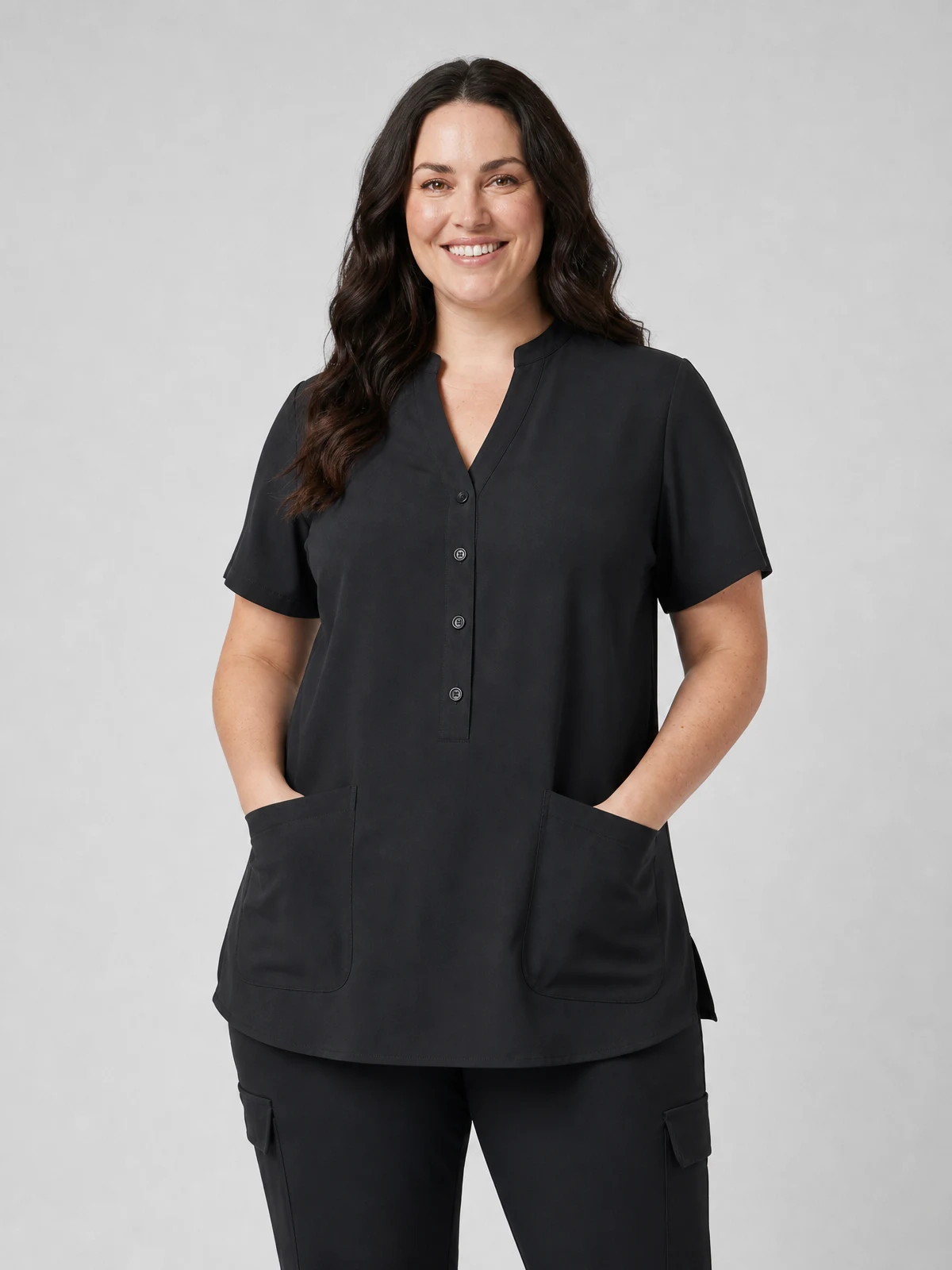 Zip Back Tunic in Black – front view