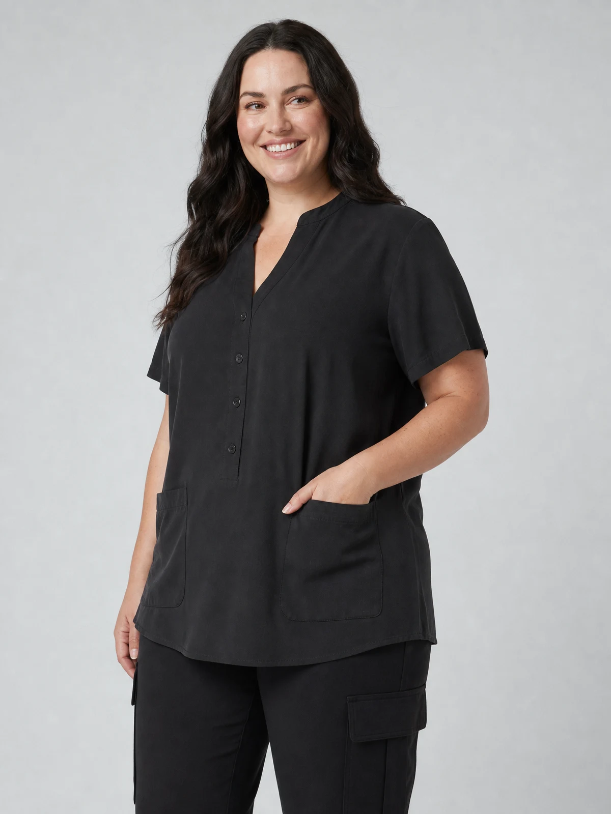 Zip Back Tunic in Black – side view